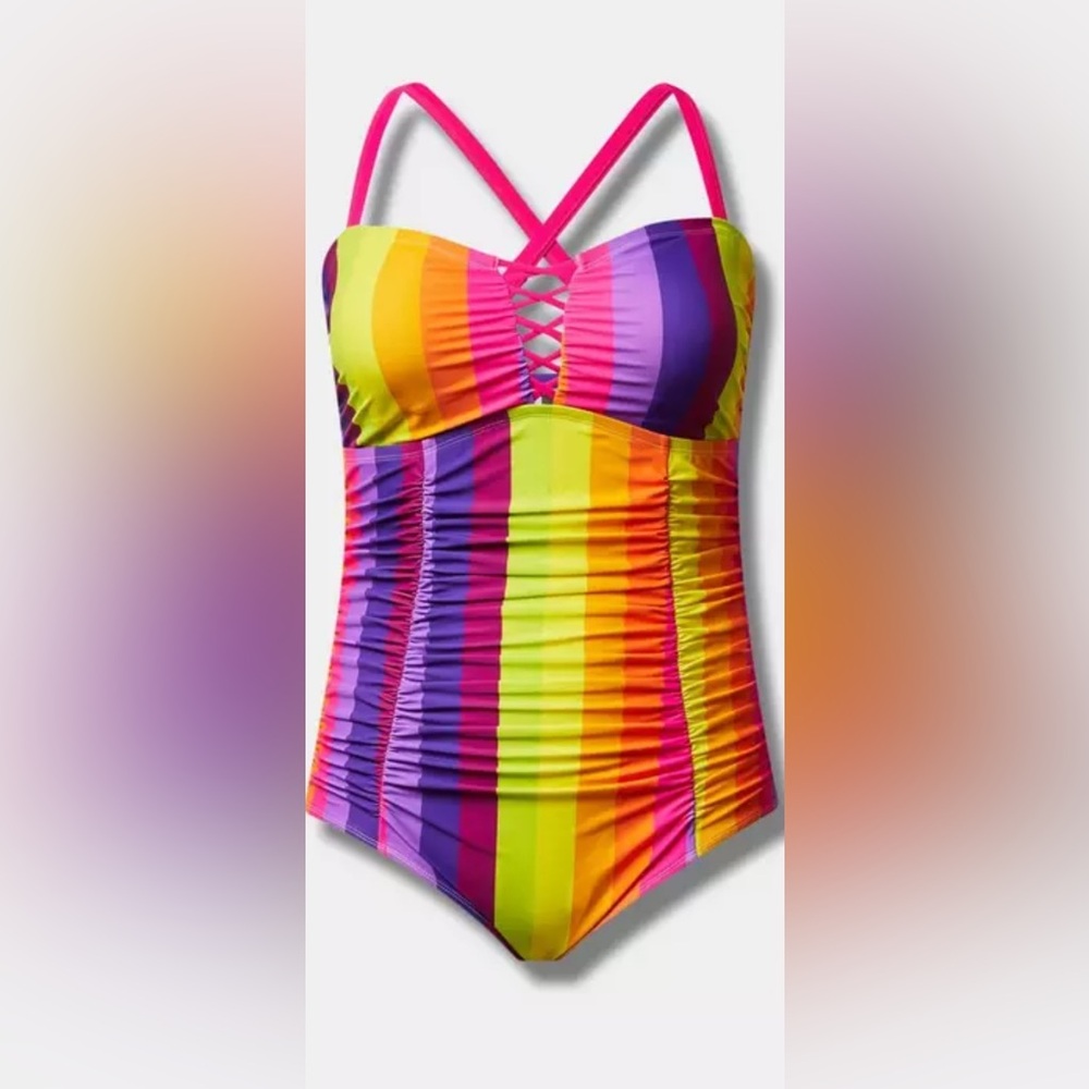 Torrid Wireless Lattice One-Piece Swimsuit Size 2